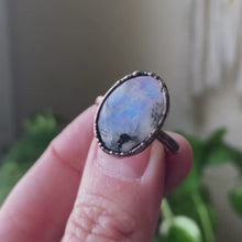 Load and play video in Gallery viewer, Rainbow Moonstone Ring - Oval #6 (Size 7) - Ready to Ship
