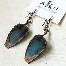 Load image into Gallery viewer, Electroformed Macaw Feather Earrings - Made to Order
