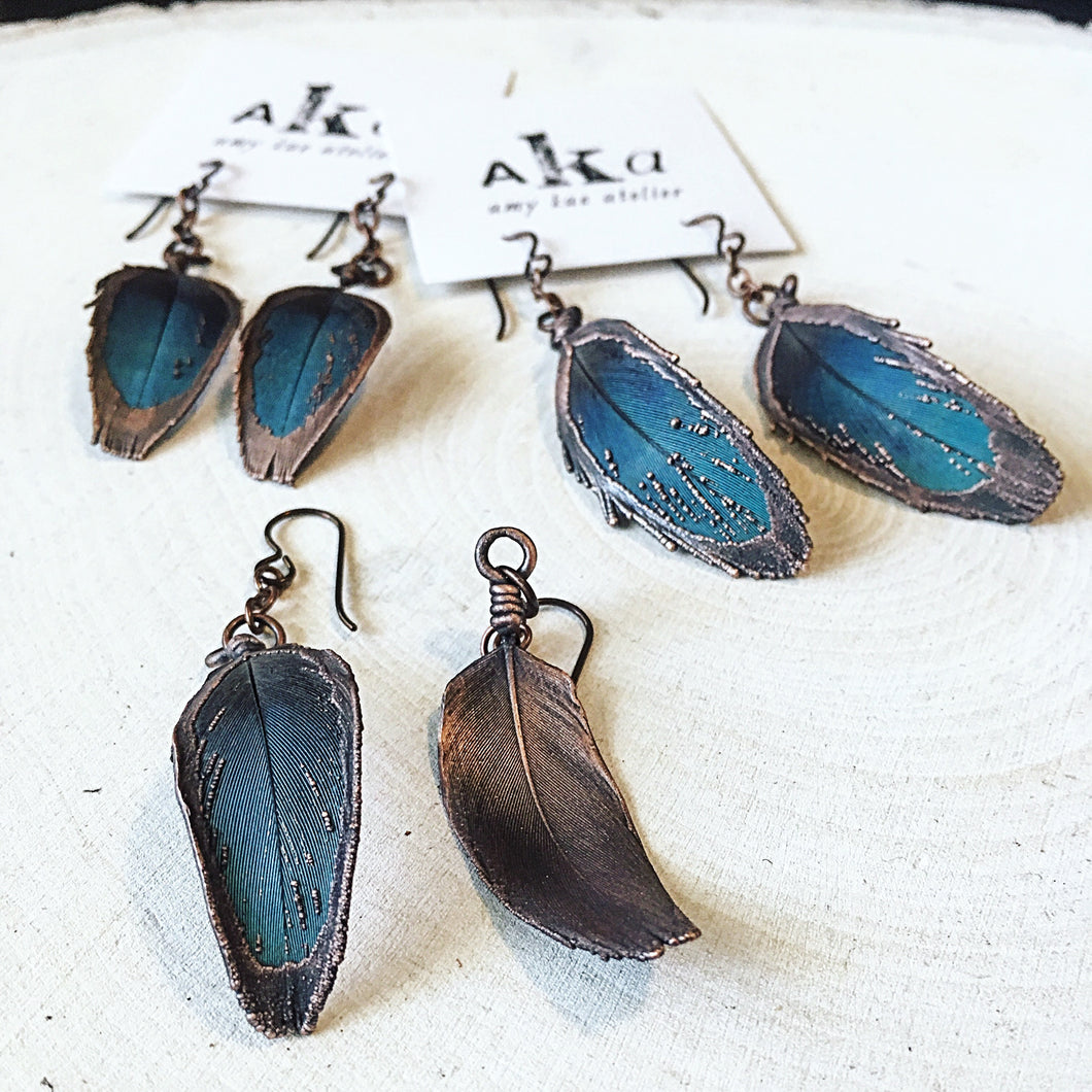 Electroformed Macaw Feather Earrings - Made to Order