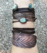 Load image into Gallery viewer, Electroformed Feather and Leather Wrap Bracelet (Wide) - Made to Order