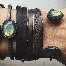 Load image into Gallery viewer, Electroformed Feather and Leather Wrap Bracelet - Made to Order