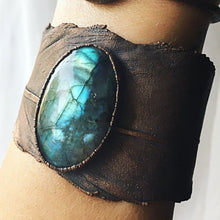 Load image into Gallery viewer, Labradorite and Electroformed Feather Cuff Bracelet - Made to Order