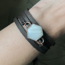 Load image into Gallery viewer, White Moonstone Hexagon and Leather Wrap Bracelet/Choker #2 - Ready to Ship