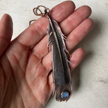 Load image into Gallery viewer, Electroformed Charcoal Grey Dove Feather & Opal Necklace - Ready to Ship