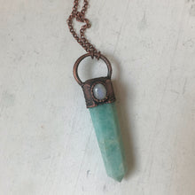 Load image into Gallery viewer, Amazonite Polished Point with Rainbow Moonstone Necklace