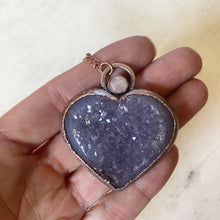 Load image into Gallery viewer, Amethyst Druzy “Broken Open” Heart Necklace with Rainbow Moonstone #1 - Ready to Ship
