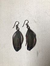 Load image into Gallery viewer, Electroformed Green Macaw Feather Earrings - Ready to Ship
