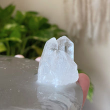 Load image into Gallery viewer, Large Silver Crescent Moon Scrying Mirror with Clear Quartz Cluster - Ready to Ship