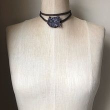 Load image into Gallery viewer, Amethyst Cluster and Leather Wrap Bracelet/Choker (large)- Made to Order