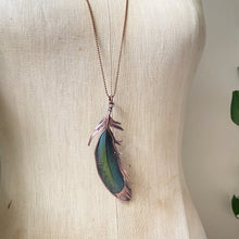 Load image into Gallery viewer, Electroformed Blue & Green Macaw Feather Necklace - Ready to Ship