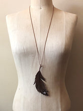 Load image into Gallery viewer, Electroformed Feather and Rainbow Moonstone Necklace #2 - Ready to Ship (Flower Moon Collection)
