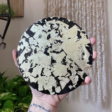 Load image into Gallery viewer, Large Gold Crescent Moon Scrying Mirror with Pyrite Cluster - Ready to Ship
