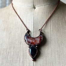 Load image into Gallery viewer, Hematoid Quartz Crescent Moon with Silver Sheen Obsidian Necklace - Ready to Ship