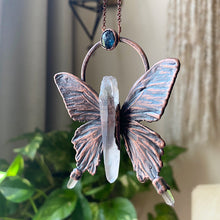 Load image into Gallery viewer, Electroformed Butterfly With Clear Quartz & Blue Kyanite Necklace - Ready to Ship