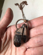 Load image into Gallery viewer, Raw Smoky Quartz Twin Point Necklace with Amazonite Accented Chain (Satya Collection)