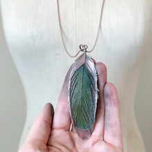 Load image into Gallery viewer, Electroformed Green Macaw Feather Necklace #2- Ready to Ship