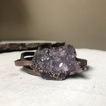 Load image into Gallery viewer, Amethyst Cluster and Leather Wrap Bracelet/Choker (large)- Made to Order