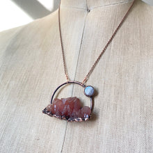 Load image into Gallery viewer, Pink Amethyst Cluster with Rainbow Moonstone Necklace #3