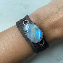 Load image into Gallery viewer, Rainbow Moonstone & Leather Wrap Bracelet/Choker - Ready to Ship