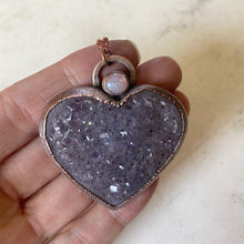 Load image into Gallery viewer, Amethyst Druzy “Broken Open” Heart Necklace with Rainbow Moonstone #2 - Ready to Ship
