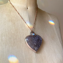 Load image into Gallery viewer, Amethyst Druzy “Broken Open” Heart Necklace with Rainbow Moonstone #2 - Ready to Ship
