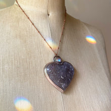 Load image into Gallery viewer, Amethyst Druzy “Broken Open” Heart Necklace with Rainbow Moonstone #2 - Ready to Ship