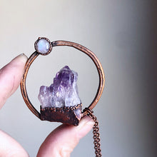 Load image into Gallery viewer, Amethyst Cluster with Rainbow Moonstone Necklace #3 - Tell Tale Heart Collection