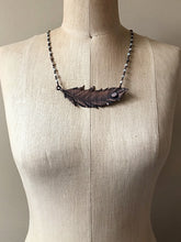 Load image into Gallery viewer, Electroformed Wild Feather & Rainbow Moonstone Necklace with Amazonite Accent Chain (Horizontal Style) - Moksha Collection