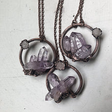 Load image into Gallery viewer, Vera Cruz Amethyst Cluster with Druzy Moon Necklace - Snow Moon Collection