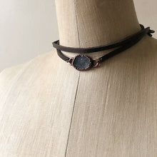 Load image into Gallery viewer, Gray Druzy and Leather Wrap Bracelet/Choker #1 - Ready to Ship