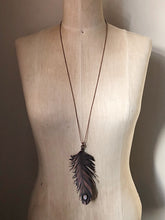 Load image into Gallery viewer, Electroformed Feather and Rainbow Moonstone Necklace