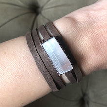 Load image into Gallery viewer, Selenite and Leather Wrap Bracelet/Choker - Made to Order