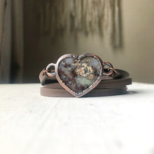 Load image into Gallery viewer, Moss Agate Heart and Leather Wrap Bracelet/Choker #1 - Ready to Ship