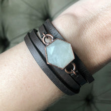 Load image into Gallery viewer, White Moonstone Hexagon and Leather Wrap Bracelet/Choker #1 - Ready to Ship
