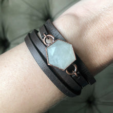 Load image into Gallery viewer, White Moonstone Hexagon and Leather Wrap Bracelet/Choker #1 - Ready to Ship