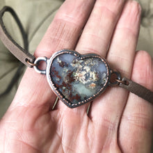 Load image into Gallery viewer, Moss Agate Heart and Leather Wrap Bracelet/Choker #1 - Ready to Ship