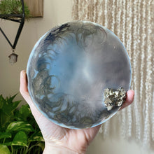 Load image into Gallery viewer, Large Gold Crescent Moon Scrying Mirror with Pyrite Cluster - Ready to Ship