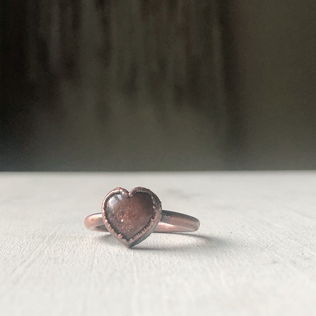 Sunstone Heart Ring - #3 (Size 7) - Ready to Ship