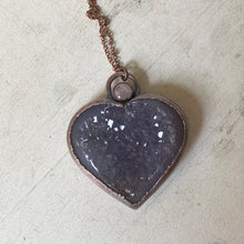Load image into Gallery viewer, Amethyst Druzy “Broken Open” Heart Necklace with Rainbow Moonstone #1 - Ready to Ship