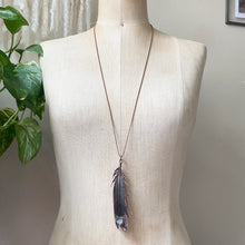 Load image into Gallery viewer, Electroformed Charcoal Grey Dove Feather & Opal Necklace #3- Ready to Ship