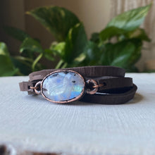 Load image into Gallery viewer, Rainbow Moonstone &amp; Leather Wrap Bracelet/Choker #2 - Ready to Ship
