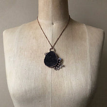 Load image into Gallery viewer, Dark Gray Druzy, Rainbow Moonstone & Clear Quartz Necklace #1 - Ready to Ship