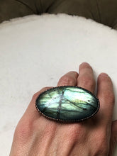 Load image into Gallery viewer, Large Labradorite Two Finger Ring #1 (5/17 Update)