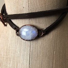 Load image into Gallery viewer, Rainbow Moonstone & Leather Wrap Bracelet/Choker #1 (5/17 Update)