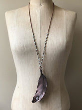 Load image into Gallery viewer, Electroformed Feather and Rainbow Moonstone Necklace #2 - Moksha Collection