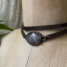 Load image into Gallery viewer, Silver Obsidian and Leather Wrap Bracelet/Choker - Ready to Ship