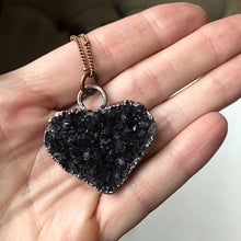 Load image into Gallery viewer, Dark Amethyst Druzy Tell Tale Heart Necklace #1