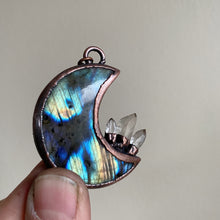 Load image into Gallery viewer, Labradorite Crescent Moon with Raw Clear Quartz Necklace #1 - Ready to Ship