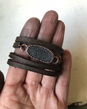 Load image into Gallery viewer, Charcoal Druzy and Leather Wrap Bracelet/Choker #1 (Ready to Ship) - Darkness Calling Collection
