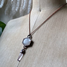 Load image into Gallery viewer, White Moonstone Hexagon and Vera Cruz Amethyst Necklace #1 - Ready to Ship